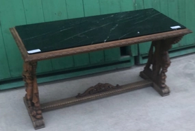 LARGE CARVED ANGEL TABLE WITH BLACK MARBLE TOP interior room decor