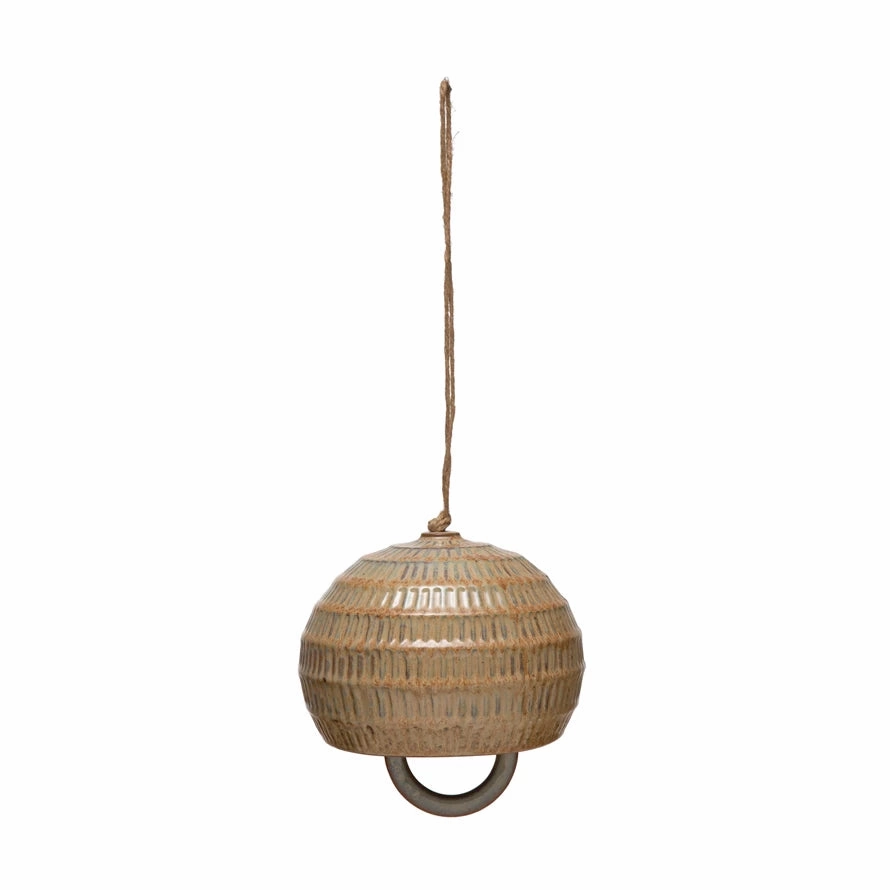 Large Debossed Stoneware Bell, Reactive Glaze interior room decor