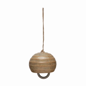 Large Debossed Stoneware Bell, Reactive Glaze interior room decor