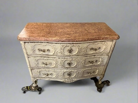 LARGE FAUX MARBLE TOP PAINTING 19TH CENTURY LOUIS XV CARVED 3 DRAWER CHEST classic mural painting