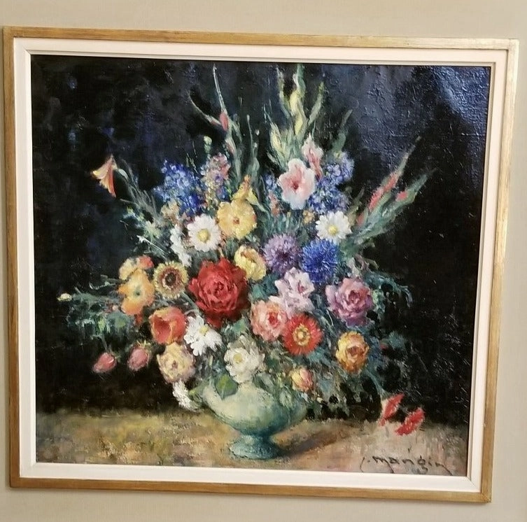 LARGE FLORAL STILL LIFE OIL PAINTING