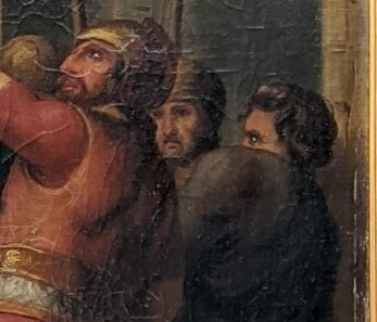 LARGE FRAMED 19TH CENTURY OIL PAINTING OF JESUS WITH THE CROSS