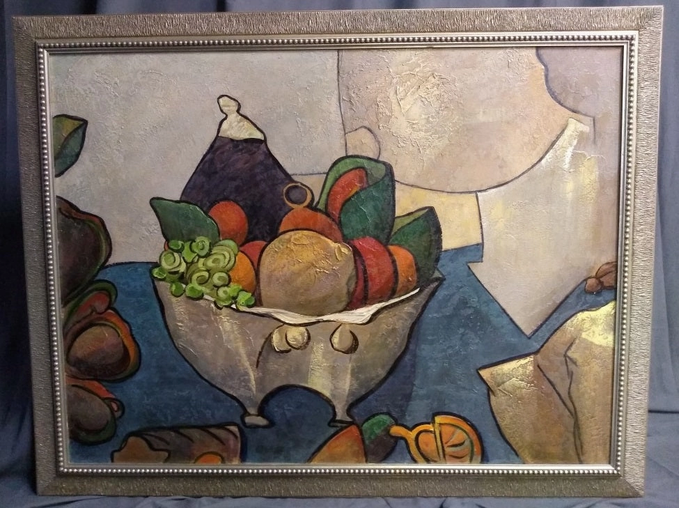 LARGE FRAMED ABSTRACT STILL LIFE OIL PAINTING classic mural painting
