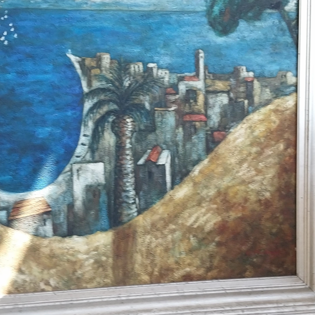 LARGE FRAMED IMPESSIONIST BEACH OIL PAINTING