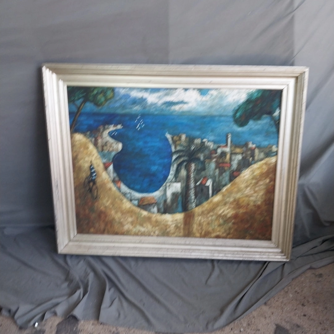 LARGE FRAMED IMPESSIONIST BEACH OIL PAINTING classic mural painting