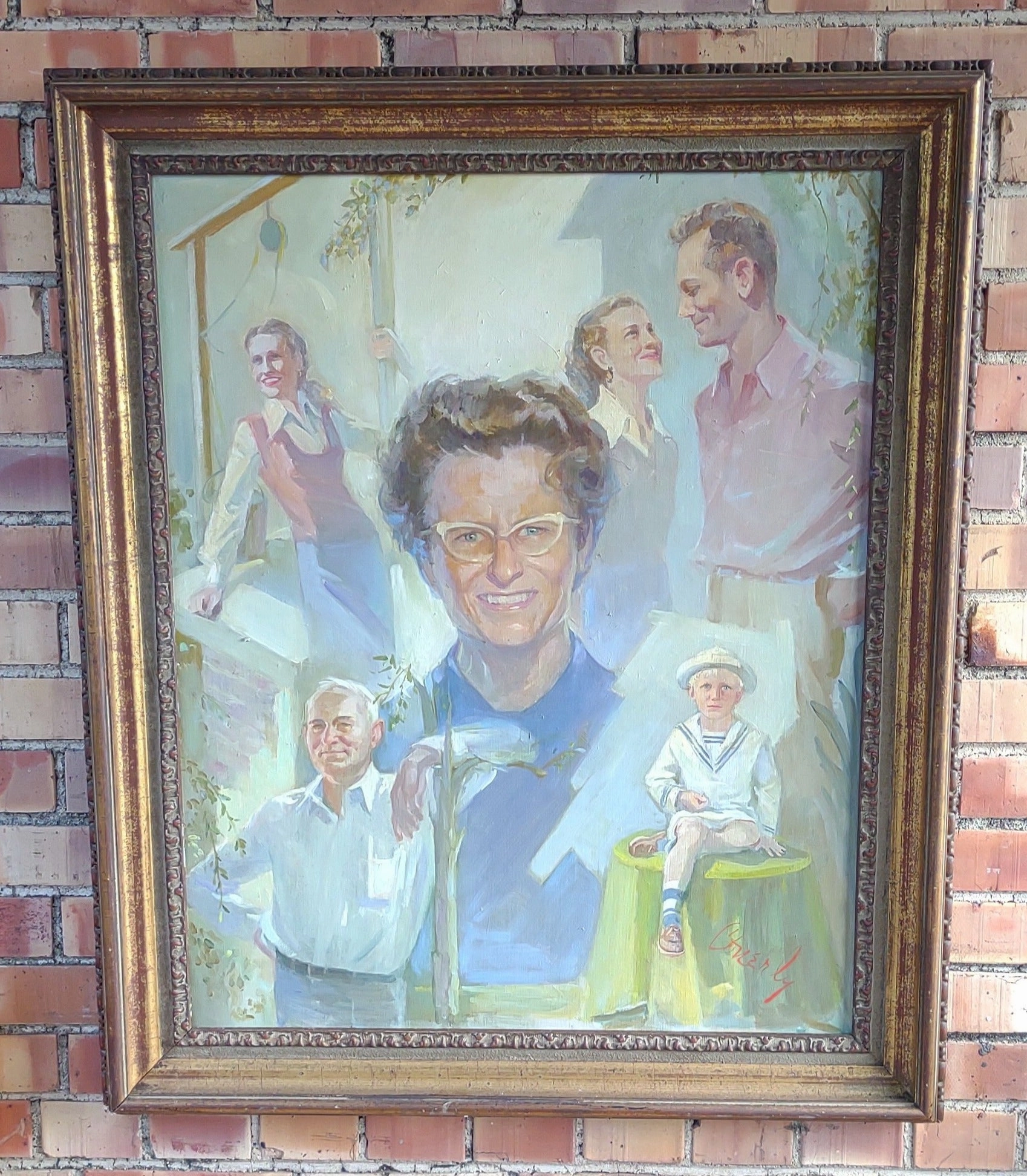 LARGE FRAMED MODERN FAMILY OIL PAINTING classic mural painting