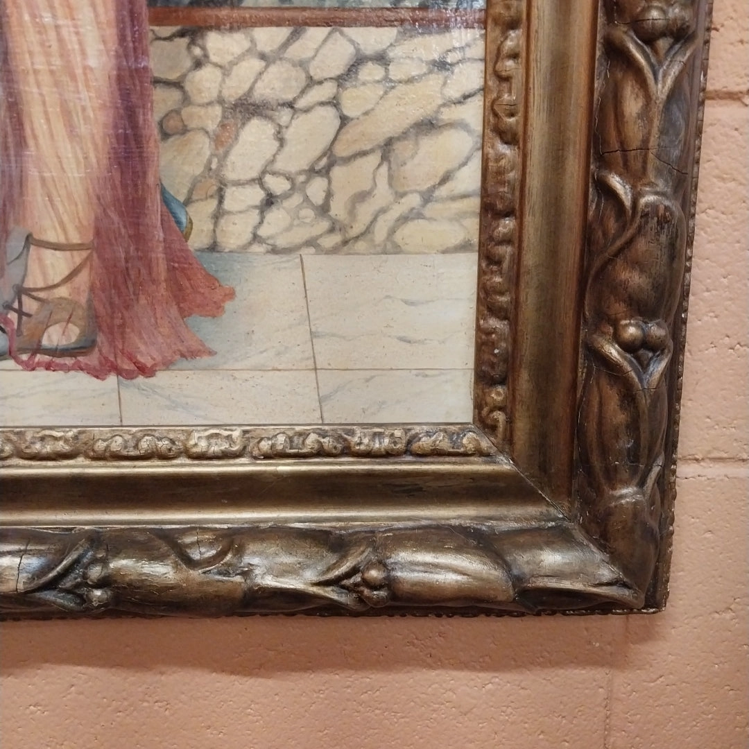 LARGE FRAMED OIL PAINTING OF A LADY HOLDING A BIRD BY JOHN WILLIAM GODWARD