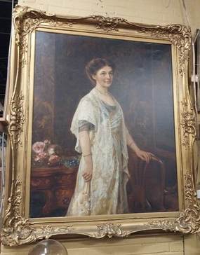 LARGE FRAMED OIL PAINTING OF A WOMAN IN A DRESS BY JOHN HNASON- WALKER classic mural painting