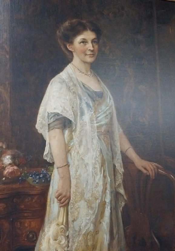 LARGE FRAMED OIL PAINTING OF A WOMAN IN A DRESS BY JOHN HNASON- WALKER