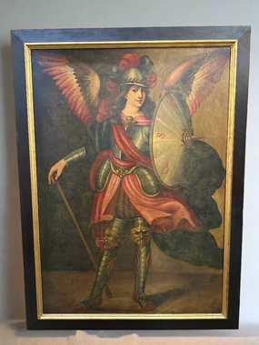 LARGE FRAMED OIL PAINTING OF SAINT MICHAEL THE ARCHANGEL classic mural painting