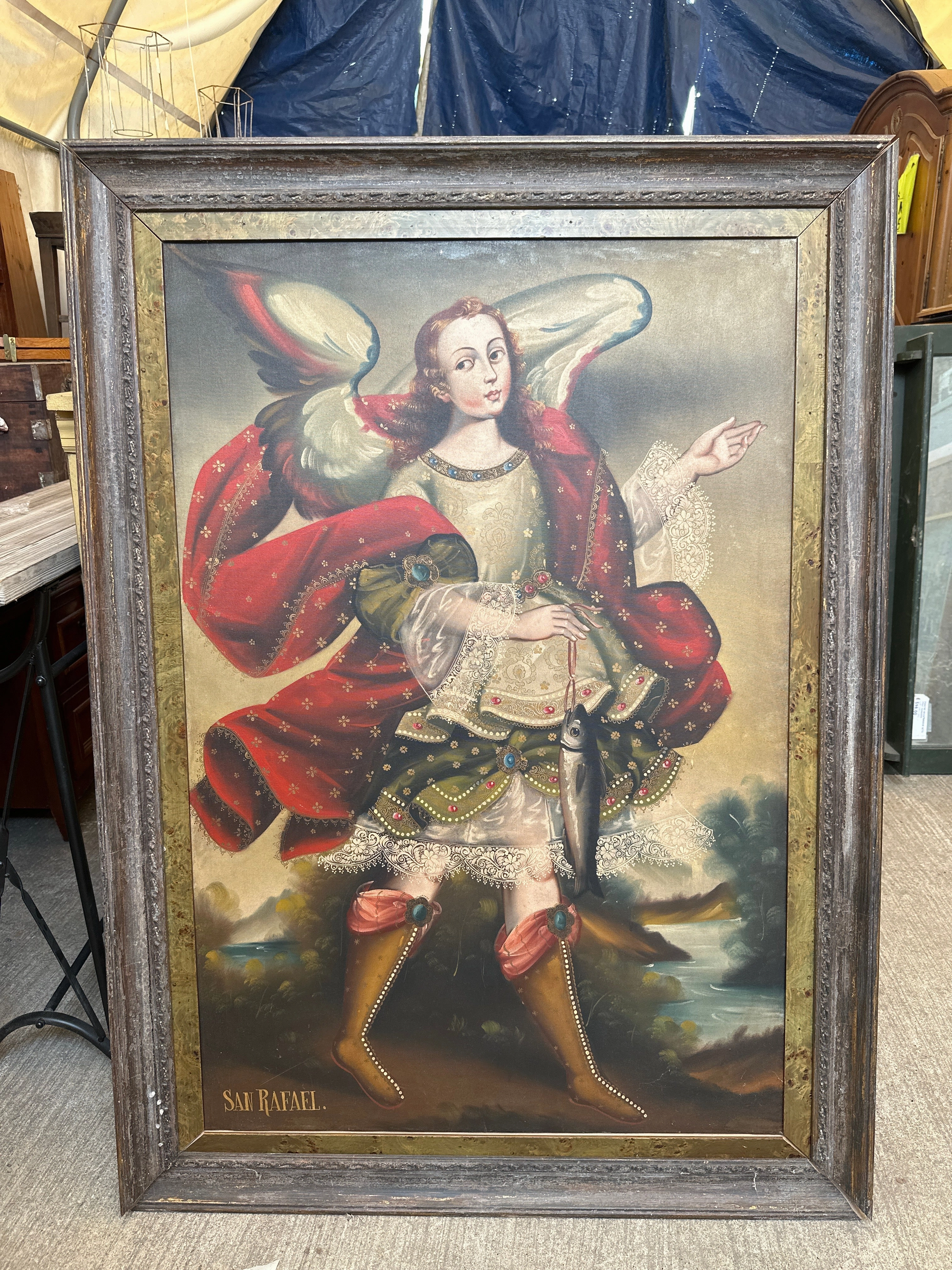 LARGE FRAMED OIL PAINTING OF SAN RAFAEL classic mural painting