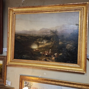 LARGE GEORGE BURNHAM OIL PAINTING LANDSCAPE OF MOUNTAINS AND LAKE ON CANVAS classic mural painting