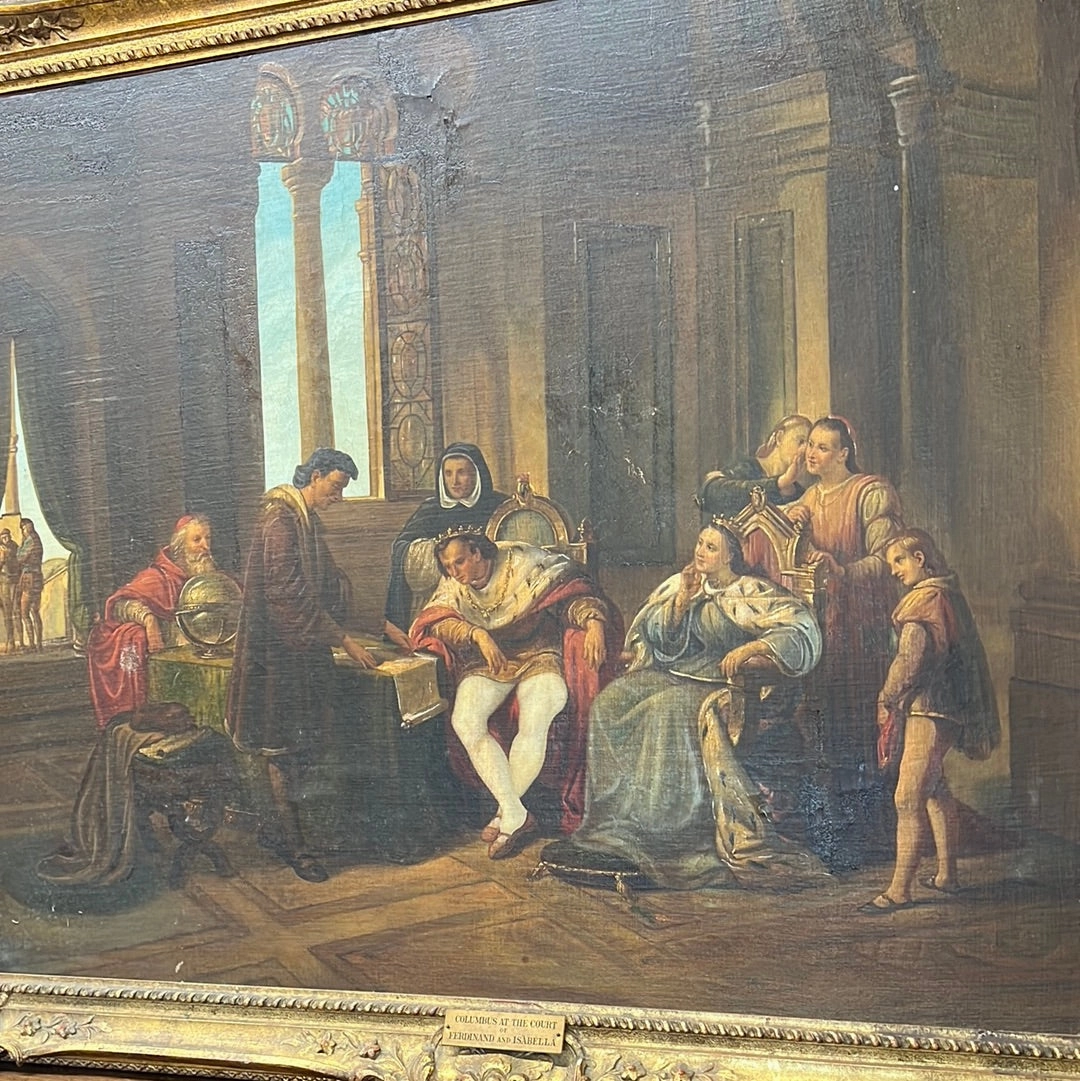 LARGE GILT FRAME OIL PAINTING OF CHRISTOPHER COLUMBUS