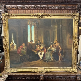 LARGE GILT FRAME OIL PAINTING OF CHRISTOPHER COLUMBUS classic mural painting