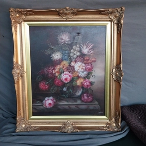LARGE GILT FRAMED FLORAL OIL PAINTING classic mural painting