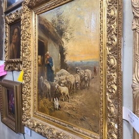 LARGE GILT FRAMED SHEPARD OIL PAINTING classic mural painting