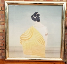 LARGE GOLD FRAMED GEISHA PAINTING classic mural painting