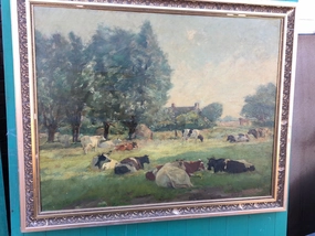 LARGE GOLD FRAMED IMPRESSSIONIST COWS PAINTING classic mural painting
