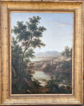LARGE GOLD FRAMED LANDSCAPE OIL PAINTING-NOT OLD classic mural painting