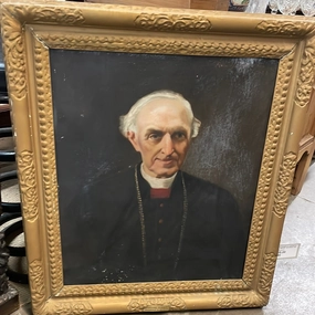 LARGE GOLD FRAMED OIL PAINTING OF CARDINAL MERCIER- ON CANVAS 1926 classic mural painting