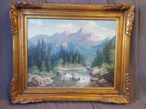 LARGE HIGH COUNTRY STREAM OIL PAINTING BY T.W. ALSTON classic mural painting