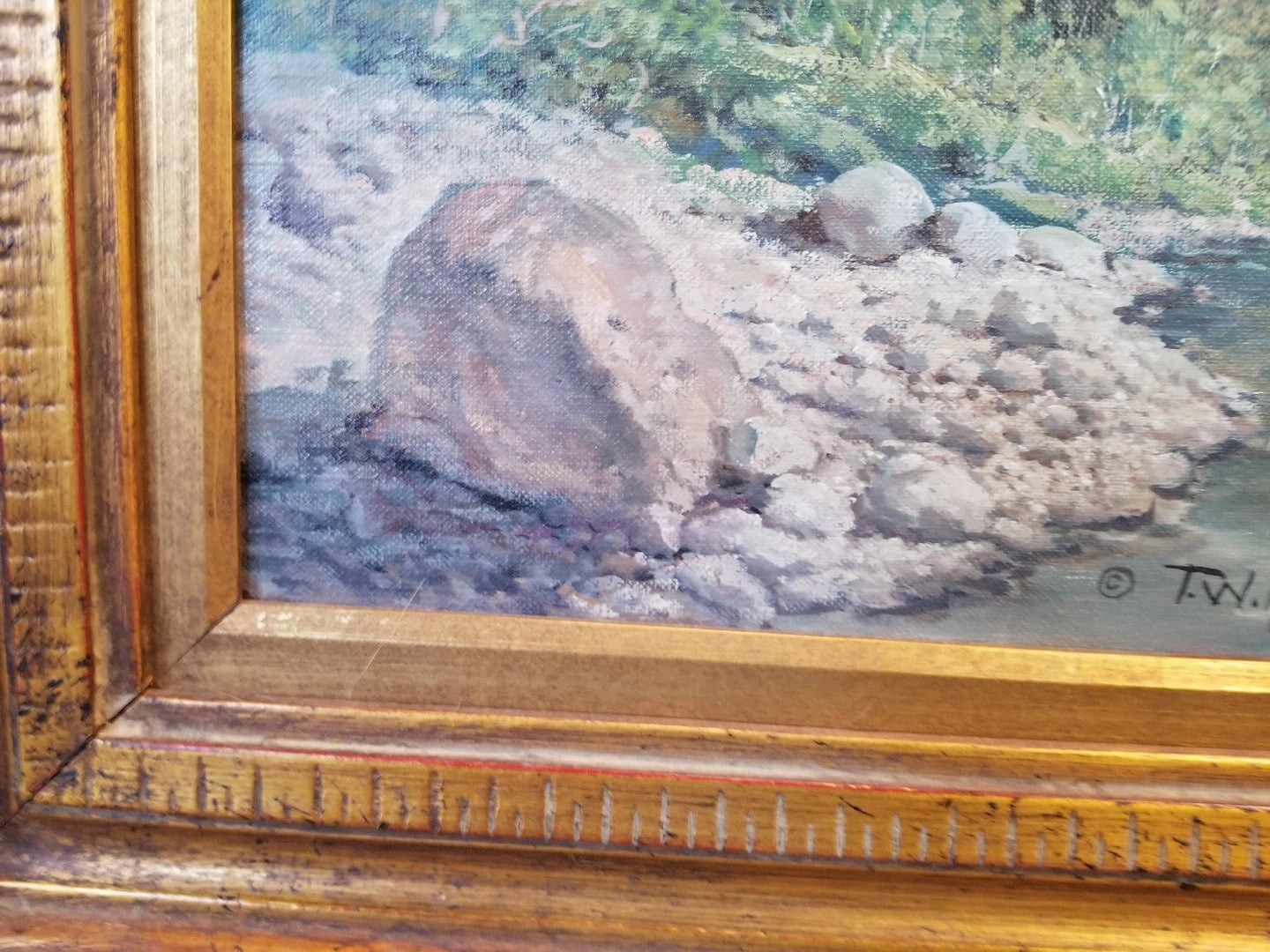 LARGE HIGH COUNTRY STREAM OIL PAINTING BY T.W. ALSTON
