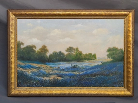 LARGE HORIZONTAL PAINTING OF BLUEBONNETS BY H. EINFELDT classic mural painting