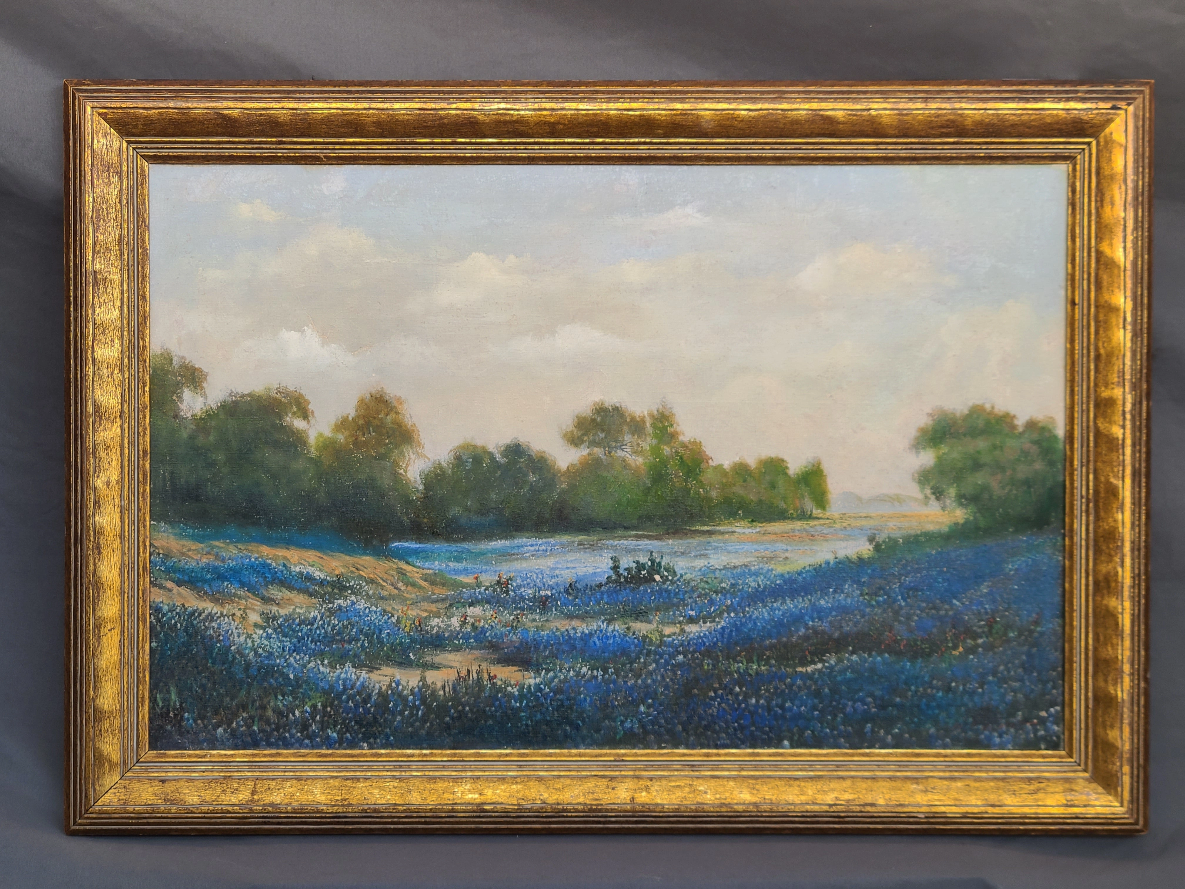 LARGE HORIZONTAL PAINTING OF BLUEBONNETS BY H. EINFELDT classic mural painting