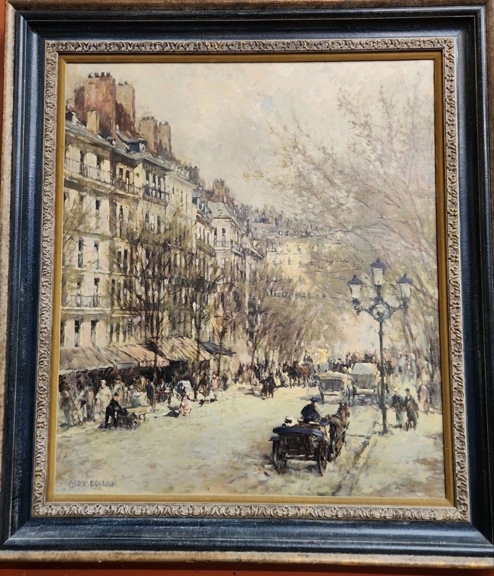 LARGE IMPRESSIONIST STREET SCENE OIL PAINTING SIGNED ALEX FODLAK classic mural painting