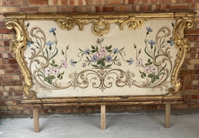 LARGE ITALIAN GILT FRAMED FLORAL OIL PAINTING ON FABRIC classic mural painting