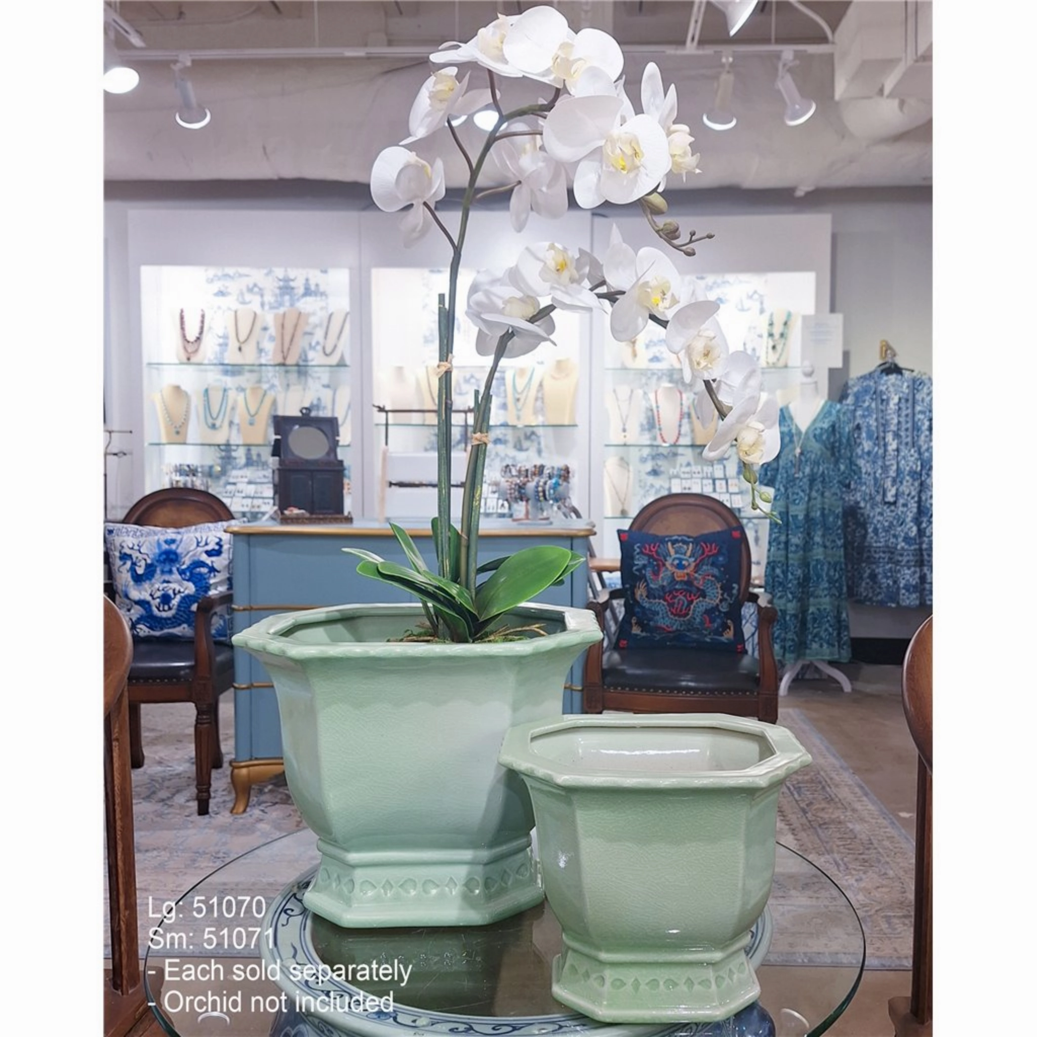 Large Light Green Porcelain Octagonal Footed Planter