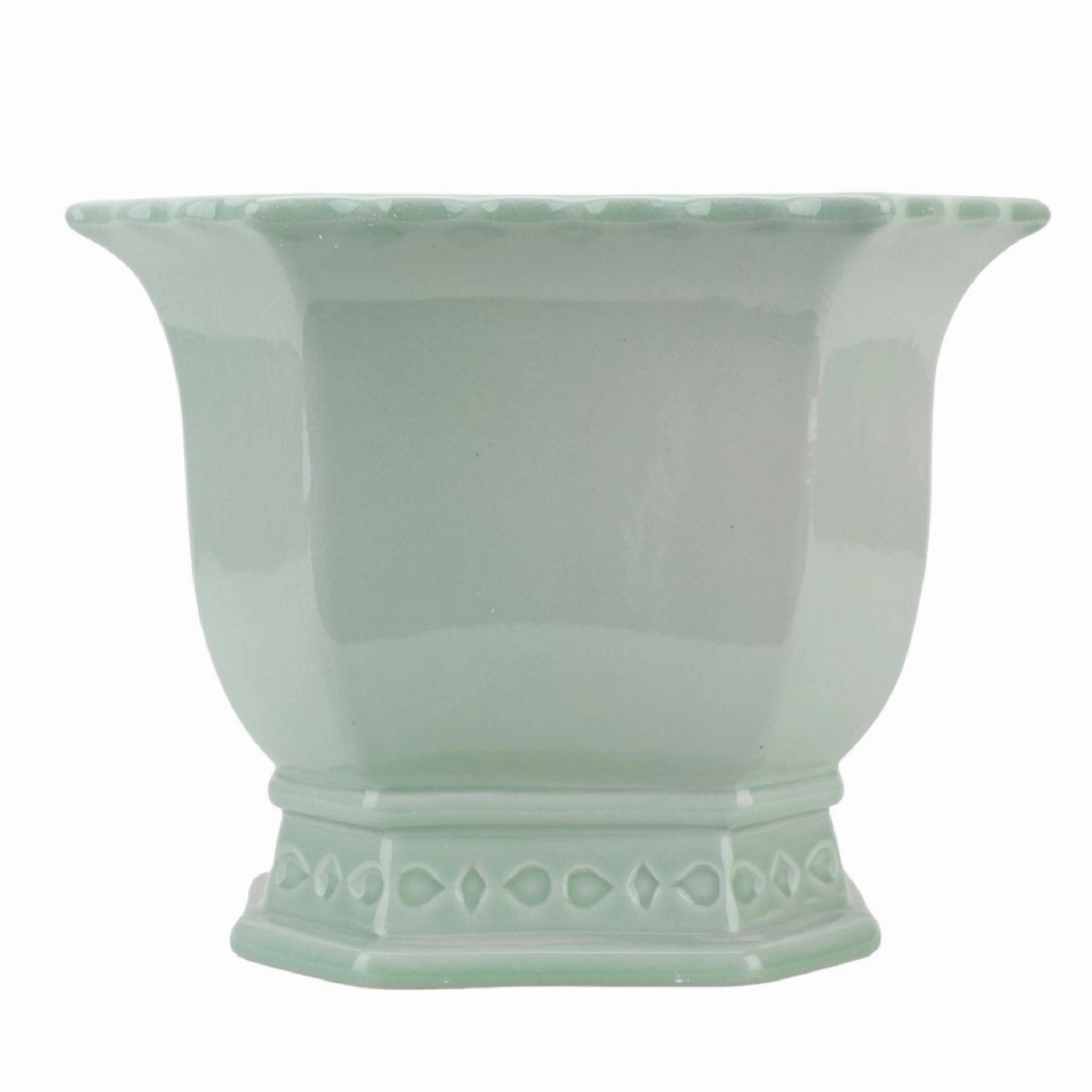 Large Light Green Porcelain Octagonal Footed Planter home display ornament