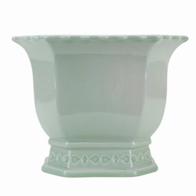 Large Light Green Porcelain Octagonal Footed Planter home display ornament