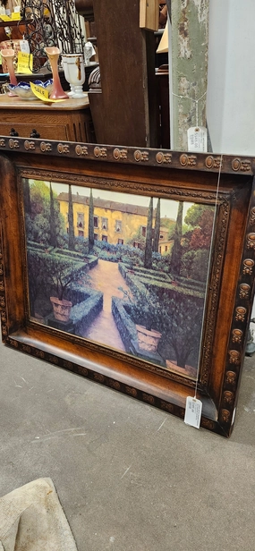 LARGE  METAL FRAMED MANOR OIL PAINTING ON METAL classic mural painting