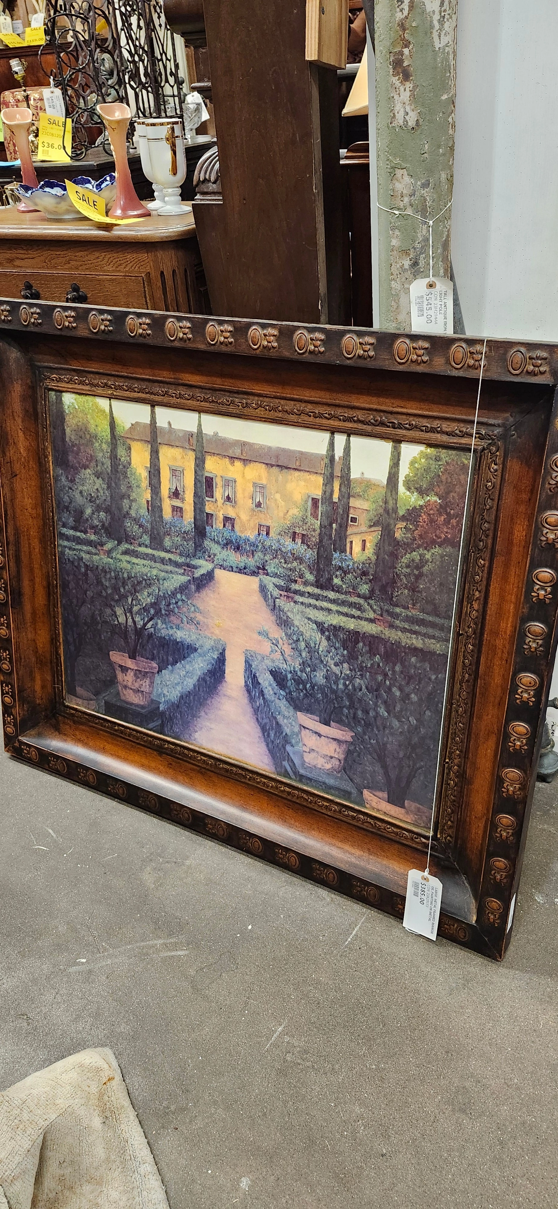 LARGE  METAL FRAMED MANOR OIL PAINTING ON METAL classic mural painting