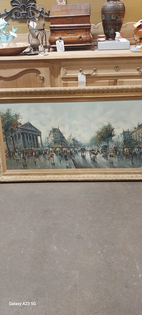 LARGE MIDCENTURY IMPRESSIONIST STREET PAINTING classic mural painting