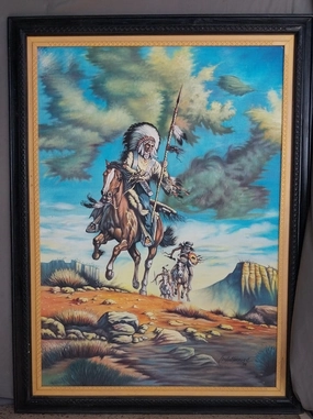 LARGE NATIVE AMERICAN INDIAN OIL PAINTING classic mural painting