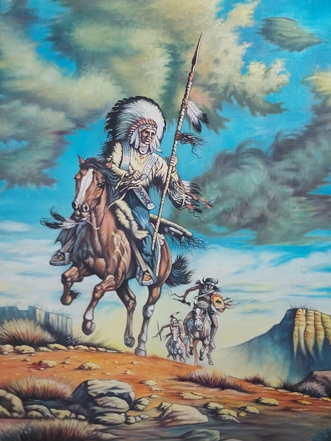 LARGE NATIVE AMERICAN INDIAN OIL PAINTING