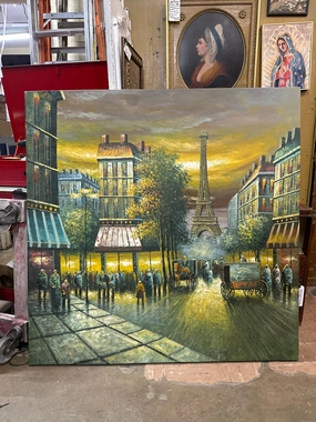 LARGE OIL PAINTING OF EIFFEL TOWER classic mural painting