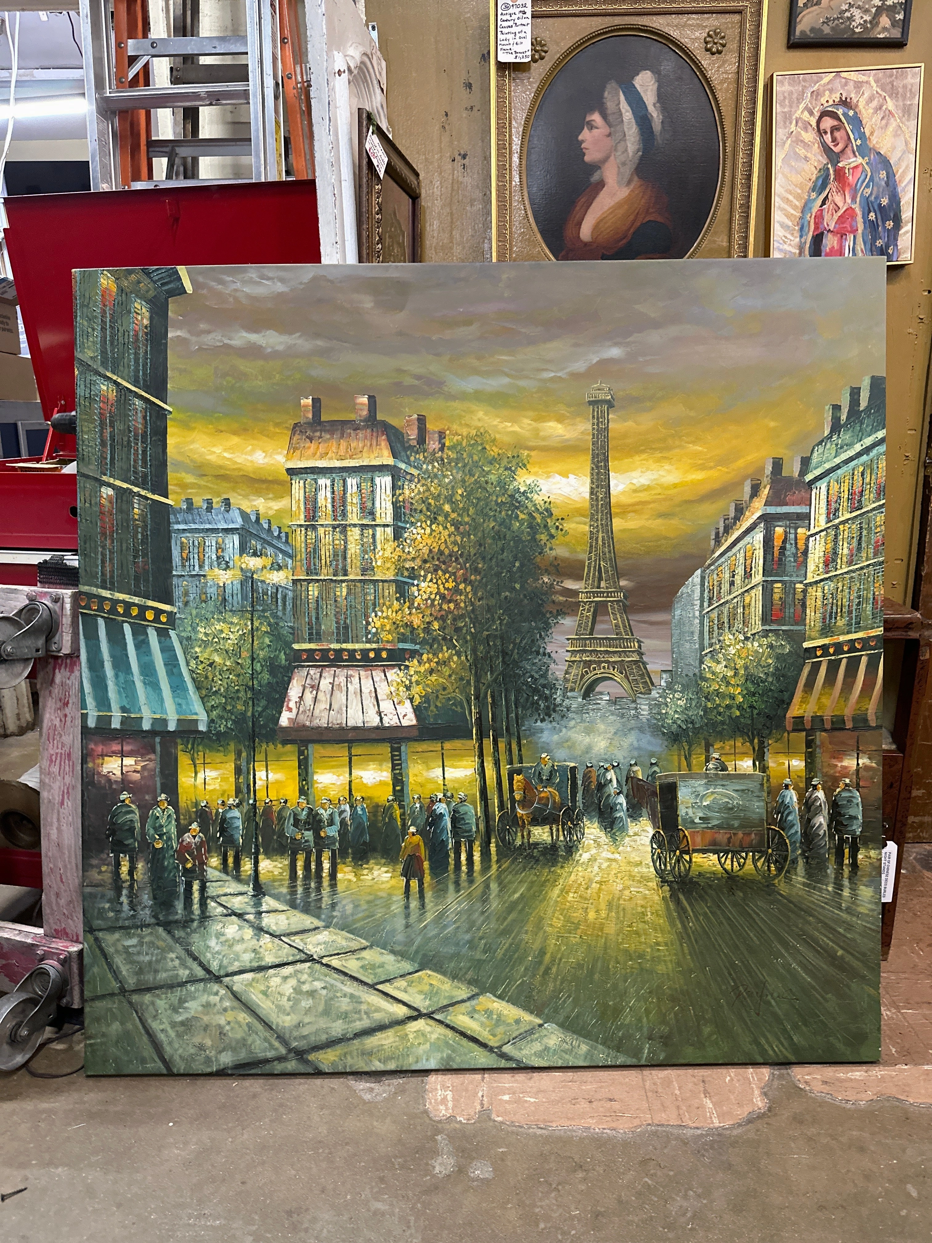 LARGE OIL PAINTING OF EIFFEL TOWER classic mural painting