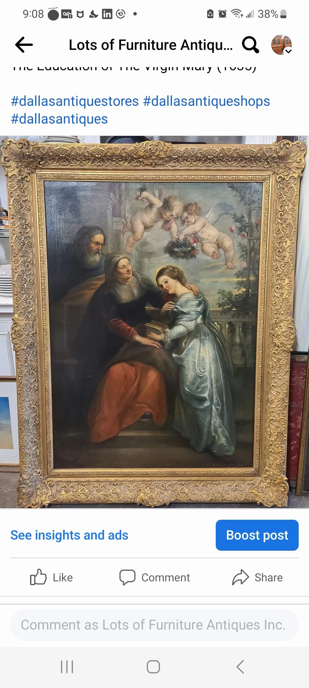 LARGE OIL PAINTING ON CANVAS-THE EDUCATION OF MARY classic mural painting