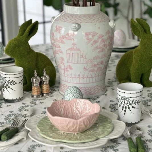 Large Pink Village Scene Jar