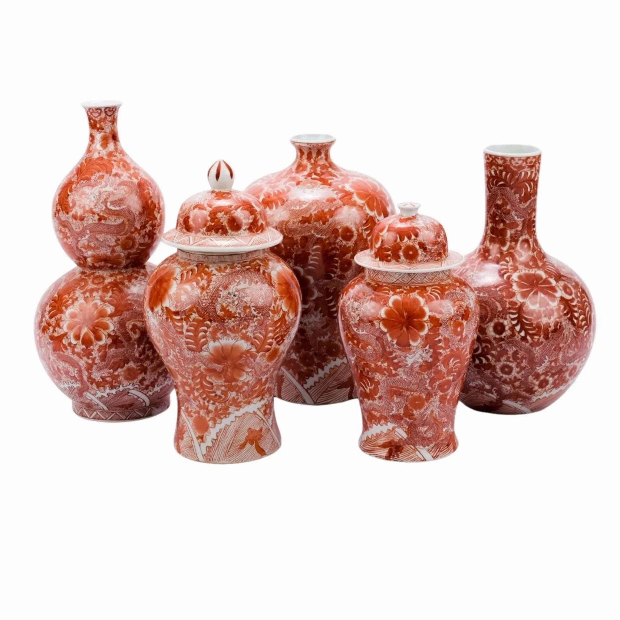 Large Porcelain Orange Temple Jar with Dragon & Floral Motif