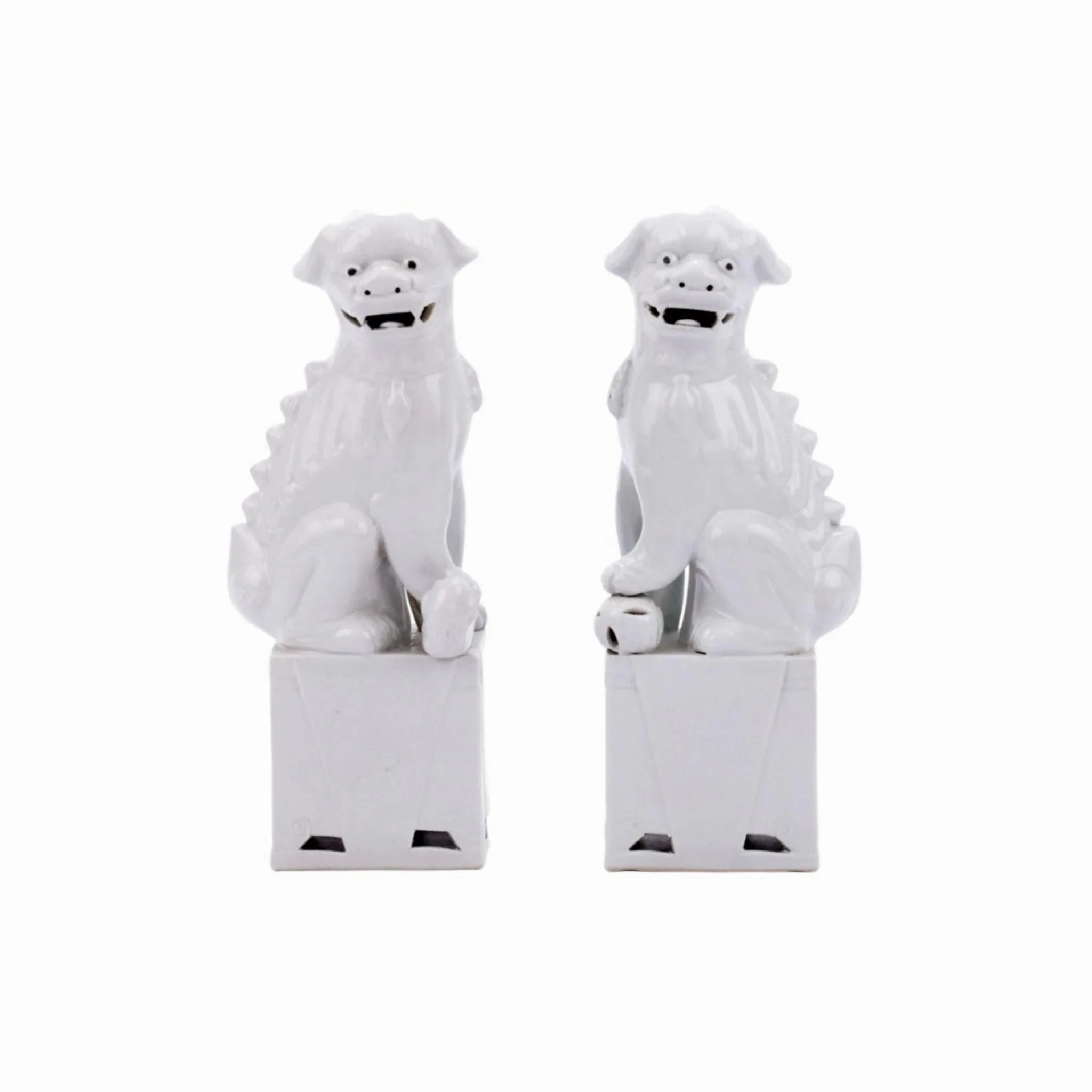 Large Porcelain Sitting Foo Dog Pair in White home display ornament