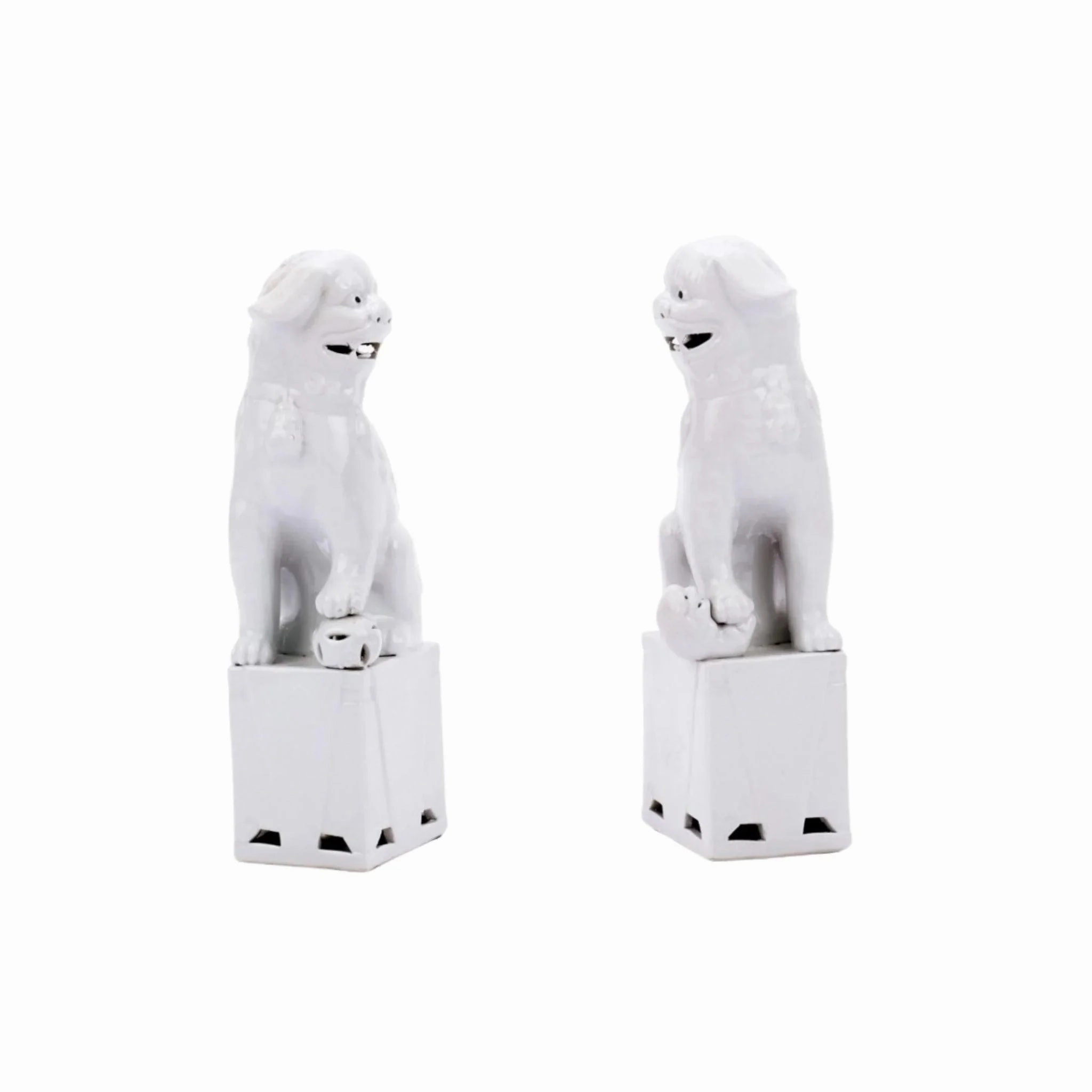 Large Porcelain Sitting Foo Dog Pair in White
