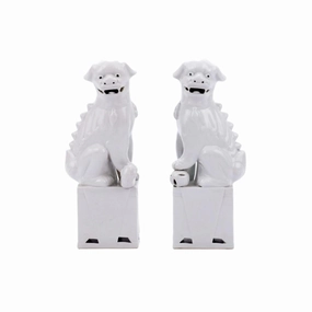 Large Porcelain Sitting Foo Dog Pair in White home display ornament