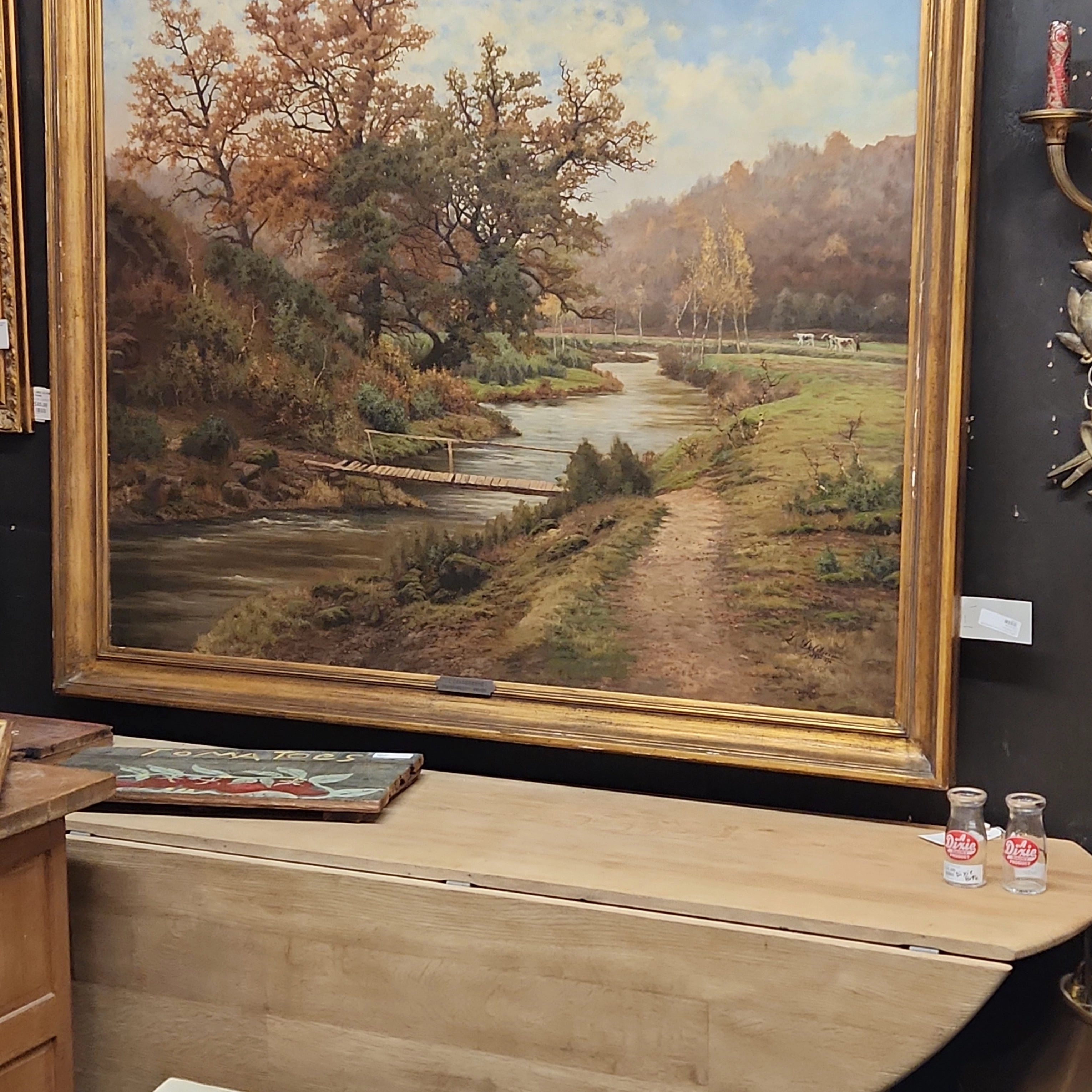 LARGE RIVER SCENE LANDSCAPE OIL PAINTING