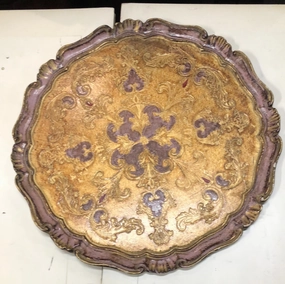 LARGE ROUND PINK FLORENTINE TRAY interior room decor