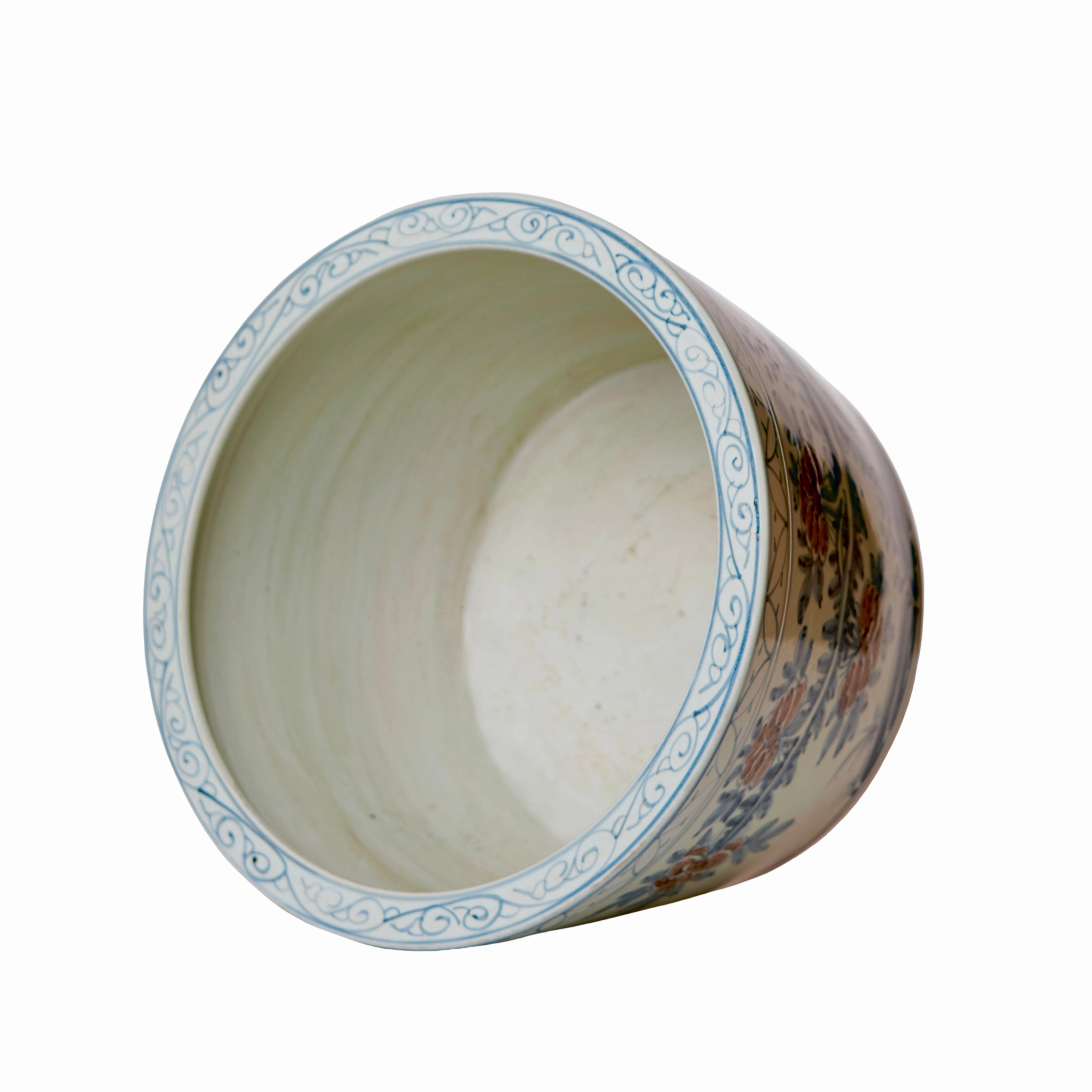 Large Rustic Red, Blue and White Blossoms Porcelain Planter