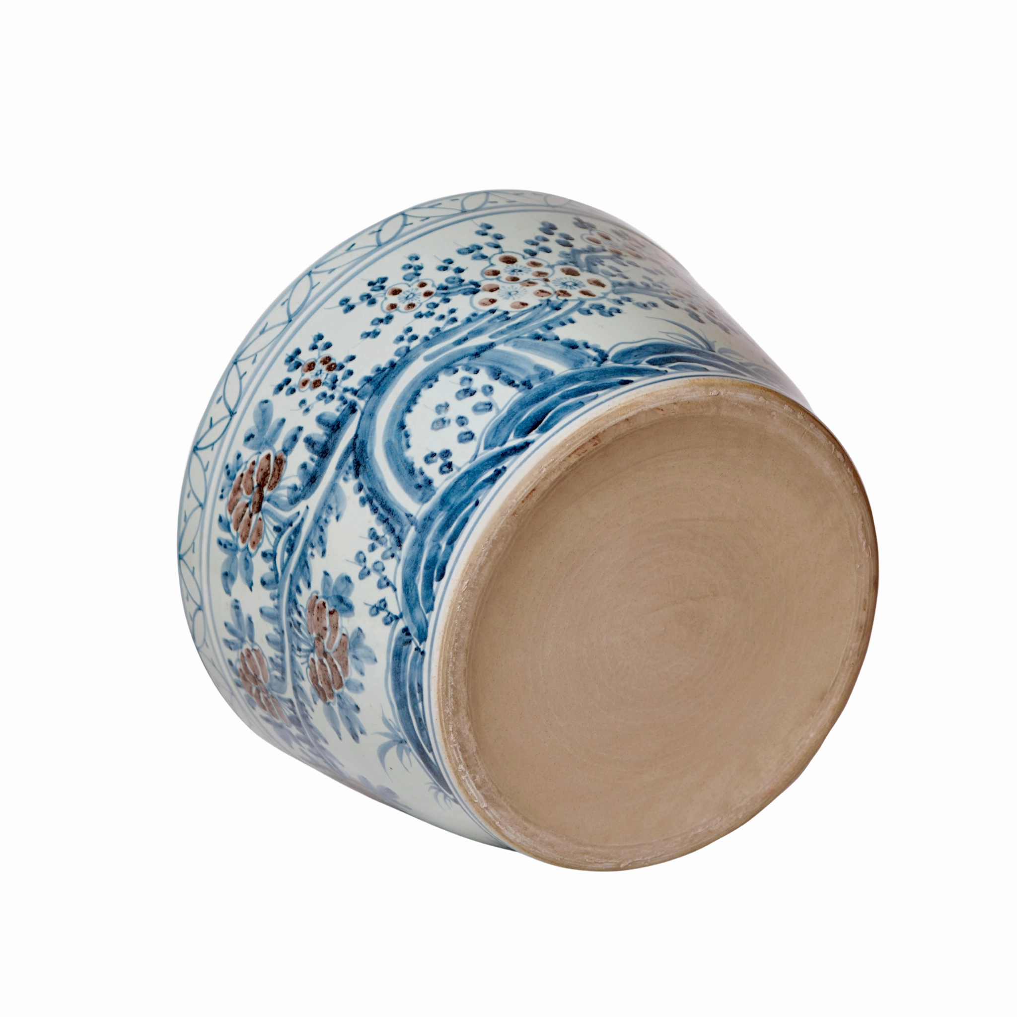 Large Rustic Red, Blue and White Blossoms Porcelain Planter
